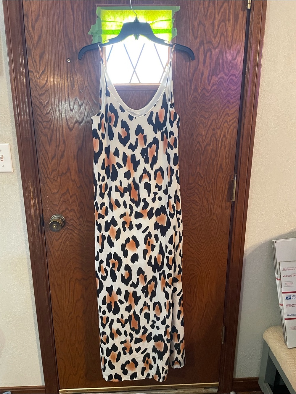Leopard Print Slip Dress in White and Brown